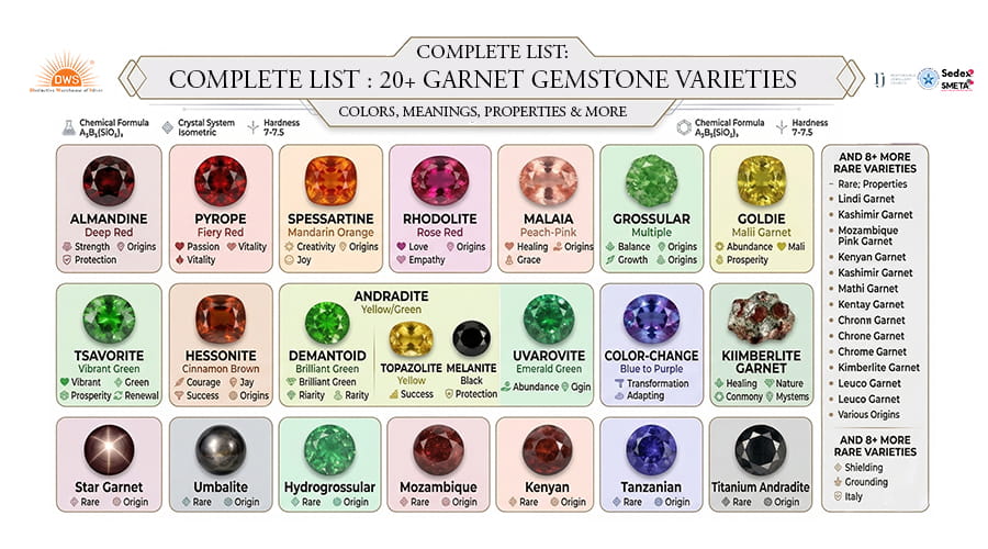 Complete List 20+ Garnet Gemstone Varieties, Colors, and Meanings